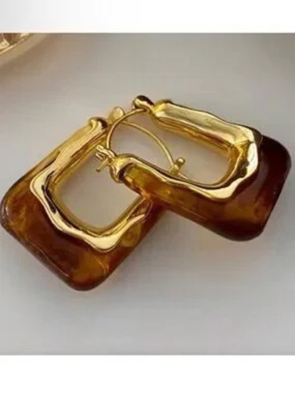 Gold & Amber Square Hoop Earrings